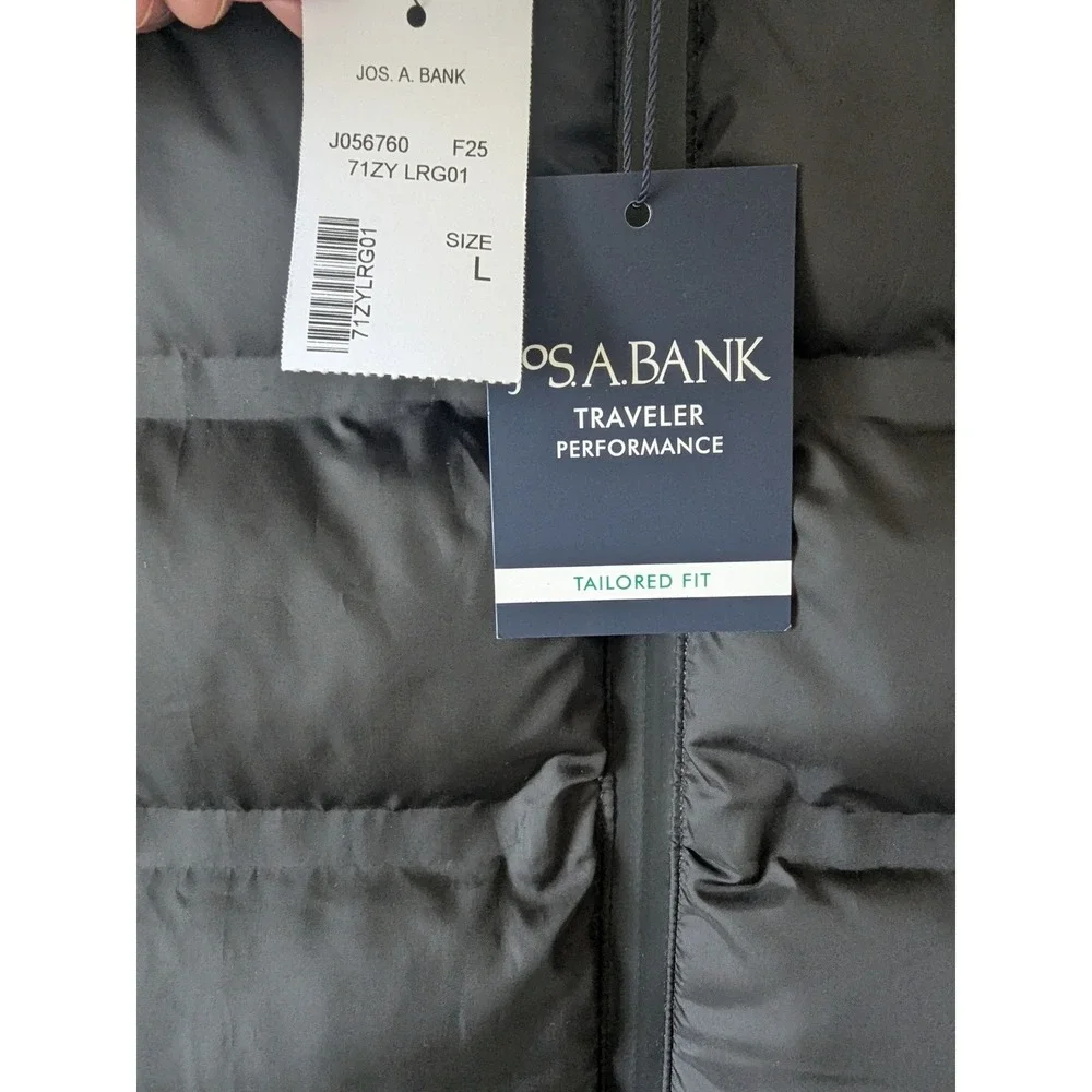 Jos A Bank Traveler Performance Vest Men L Black Quilted Stretch Water Repellent